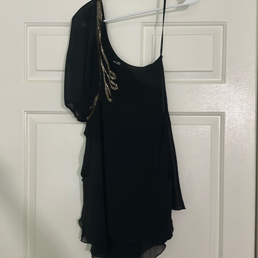 TFNC One Shoulder Beaded Black Special Occasion Dress